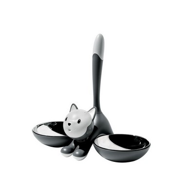 ALESSI Alessi-Tigrito Cat bowl in resin, gray and 18/10 stainless steel